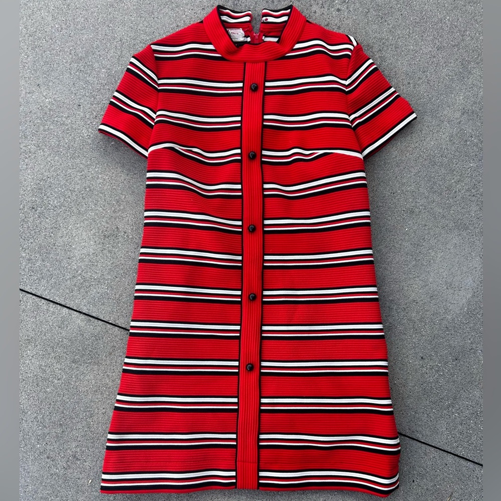 1960s Vintage Stripe Orange White & Black Dress Medium / Large